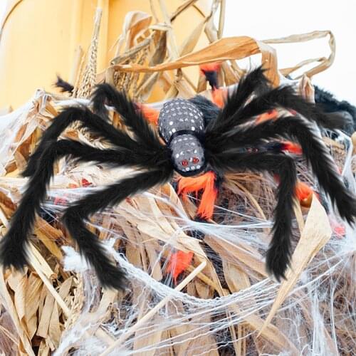 Halloween Decor Big Black Spider Halloween Party Plush Spider For Home Outdoor Spider Web Supplies Haunted House Horror Props