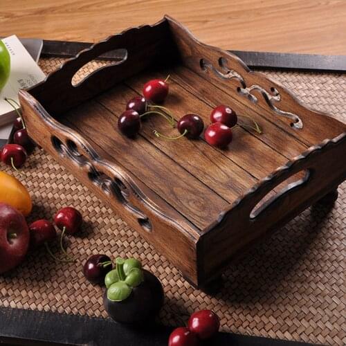 Wooden Kitchen Serving Tray/ with Handles Fruit Tray/ Breakfast Serving Tray