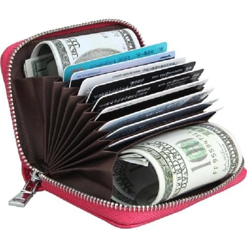 Business Card Holder Wallet Women/Men Red/Black/Pink/Purple/ Pu Leather Bank/Id/Credit Card Wallet Unisex Zipper Card Case