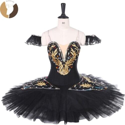 FLTOTURE Black Gold Ballet Tutu For Sale Gilrs Kid Professional Classical Pancake Platter Tutu Skirts Black Swan Ballet Costumes
