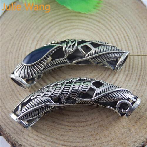 Julie Wang 2pcs Antique Silver Alloy Curved Tube Rhinestone Connectors Decoration DIY Necklace Bracelet Jewelry Making Accessory