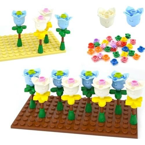 MOC Plants City House Accessories Flowers Rose Tulip Plant Leaves 2x2 with 4 Petals Building Blocks 15469 18841 Assemble Bricks