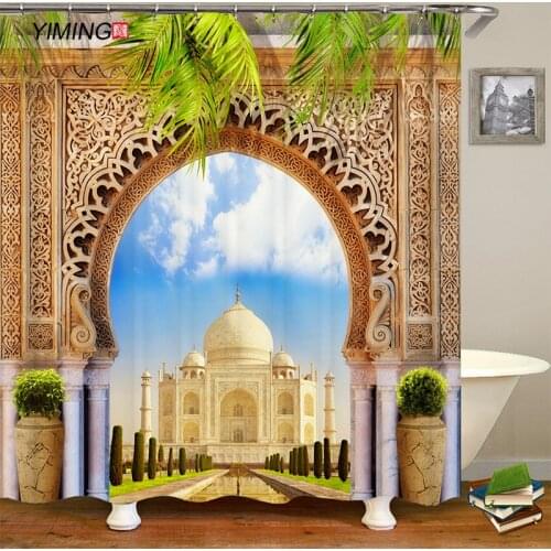 Arches beautiful retro 3D castle printing shower curtain bathroom decorative curtains waterproof shower curtain with hook