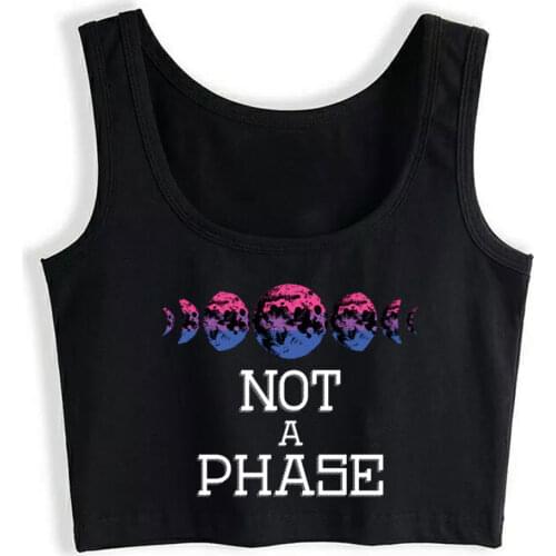Crop Top Sport Not A Phase Bisexual Lgbtq Bi Pride Flag Moon Fashion White Print Tops Women