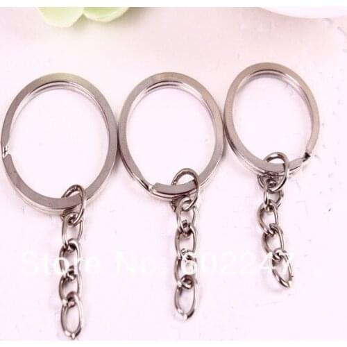 Keychain Round Metal Keyring Rhodium Plated Split Key Ring With Chain Findings Wholesales, 100pcs/lot, Free shipping