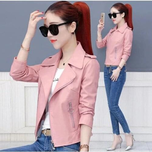 Women Faux Leather Jacket 2021 New Spring Autumn Black Slim Zipper Leather Jackets Femme Streetwear Outwear Coat Plus Size 3XL