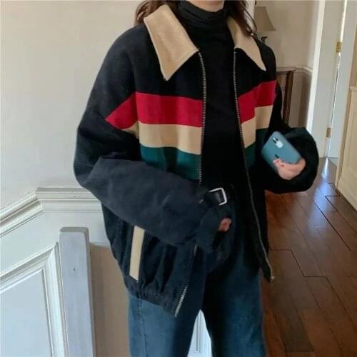 Heydress 2020 Autumn Women Corduroy Turn Down Jacket Lady Patchwork Casual Jacket Female Streetwear Loose Hip Hop Jacket Fashion