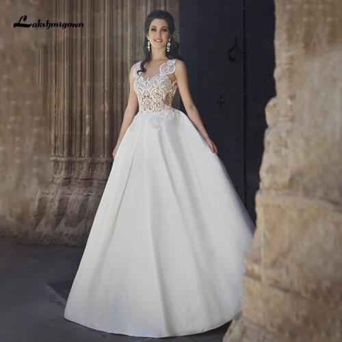 Lakshmigown Satin With Applique Lace A-line Wedding Dress Vestido de Noiva 2021 Open Back Sleeveless Beach Bohemian Bridal Gown