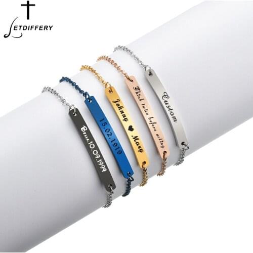 Letdiffery 5 Colors Custom Name ID Bar Bracelet Women Stainless Steel Personalized Charm Bracelets Jewelry Birthday Gift Party