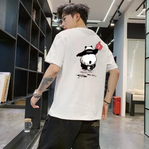2021 Harajuku Youthful Vitality Funny Panda Print Men Tshirts College Style Casual Oversized Loose Pullover All-Match Summer Top