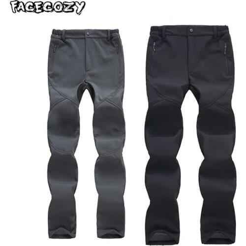 Facecozy Men Outdoor Winter Pants Hiking Waterproof Softshell Pants Women Fleece Trekking Trousers for Camping Climbing Skiing