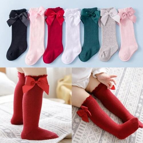 0-7Y New Baby Girl Kids Stockings Candy Colors Soft Cotton Cute Bowknot Princess Socks Girls Floor Stockings