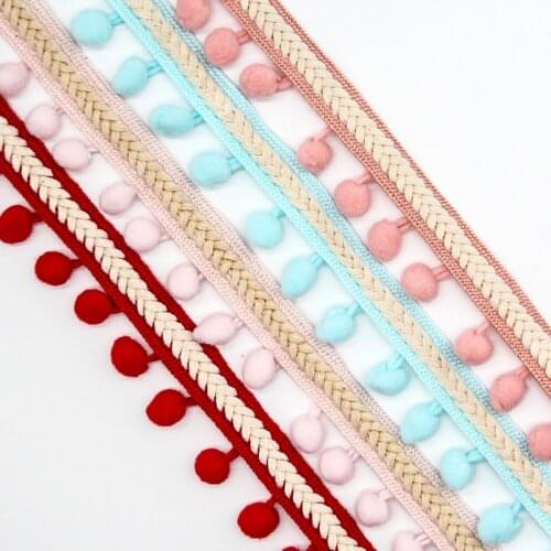 Braided Lace Trim Ribbon Colorful Pompom Fringe Lace DIY Tablecloth Curtain Sewing Fabric Vintage Garment Apparel Accessories