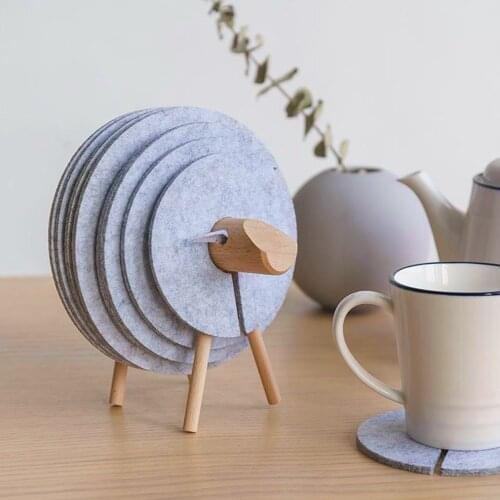 Sheep Shape Anti Slip Cup Pads Coasters Insulated Round Felt Cup Mats Japan Style Creative Home Office Decor Art Crafts Gift,L