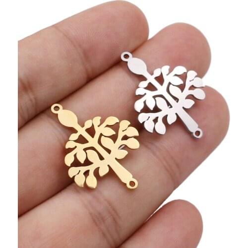 5pcs/lot Stainless Steel Life Tree Bending Charms Fit Bracelet Connector Charm Bracelet Necklace for DIY Handmade Jewelry Making