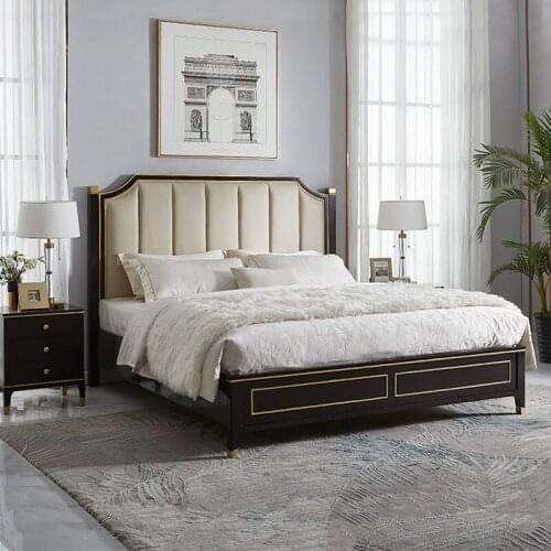 American light luxury solid wood bed 1.8m double bed master bedroom big bed European leather bed wedding bed princess bed simple