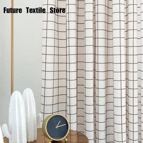 Lattice Curtain Shading Ins Simple Bedroom Living Room Bay Window White Cotton and Linen Light Luxury Art Fresh Japanese Style