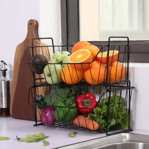 Stackable wrought iron kitchen rack Nordic desktop storage basket multi-layer cabinet snack storage basket WF907404
