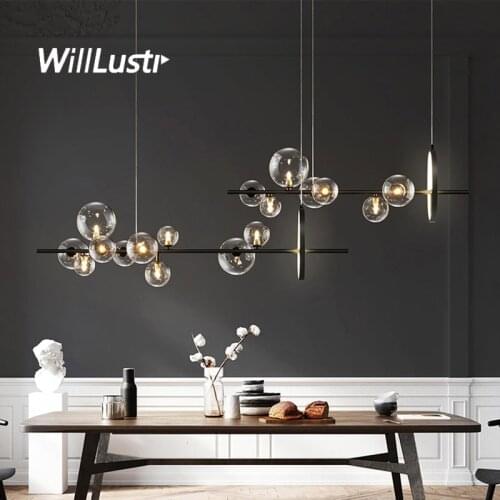 Modern Glass Bubble Pendant Lamp Minimalist Iron Pole LED Suspension Light Restaurant Cafe Dinging Table Luxury Hanging Lighting
