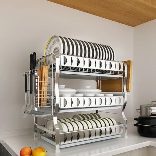304 Stainless Steel Dish Rack Drain Rack Kitchen Rack Three-layer Drying Dishwashing Storage Box Supplies