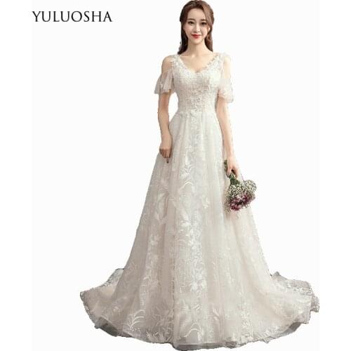 YULUOSHA Bridal Gown Elegant Wedding Dresses 2020 Court Train Floor-Length Lace Up V-neck Long Burgundy Dress for Wedding