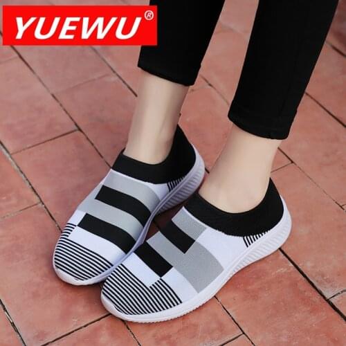 YUEWU Women’s Casual Flats Shoes Women Shoe Breathable Mesh Sneakers Flat Old Ladies Slip On Loafers Walking Footwear