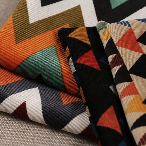 Geometric printed corduroy fabric triangular printed cloth womens fashion dress DIY Childrens clothing wick velvet Hand sewing