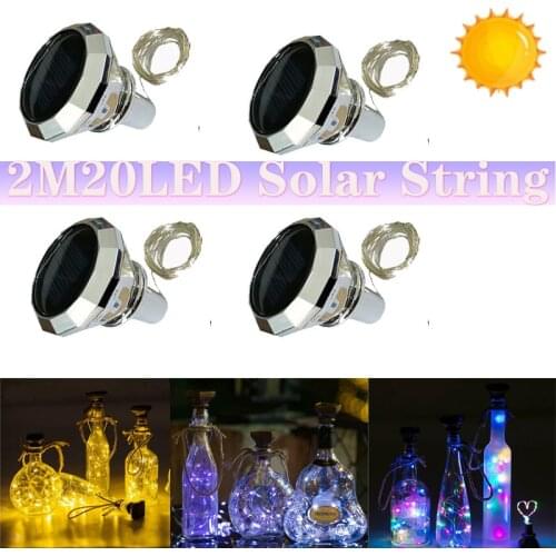 2M 20 LED Solar String Lights DIY Wine Bottle Solar Lights Diamond Cork Lights Outdoor Fairy Lights Battery Operated Waterproof
