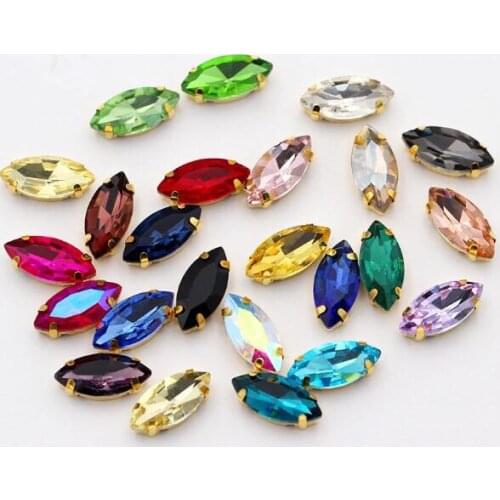 All Size Color Horse eye in golden claw setting Marquise Crystal Glass Sewing Rhinestones DIY jeans woman and Wedding Dresses