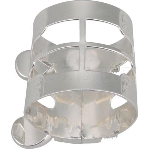 Yibuy Silver Plated 27x4mm Alto Saxophone Ligature for Bakelite Mouthpieces