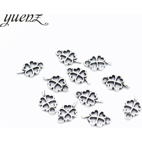 YuenZ 100 pcs Antique silver color clover charms metal pendant for jewelry making 10*6mm Q411