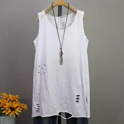 Women Loose Solid Color Holes Tanks Sleeveless Tops Ladies Casual Bamboo Cotton Tanks Female Tanktops for Summer
