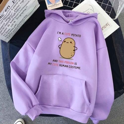 Hoodies Women Aesthetic Spring and Summer Oversized Hoodie Sweatshirt Women I Am Cute Potato Letter Print Harajuku Sweatshirts