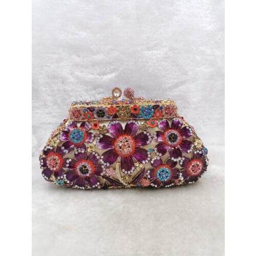 Female Floral Clutch Bags Purple Luxury Flower Diamond Crystal Purse Wedding Clutches Bags Female Party Bags Prom Handbags Gift