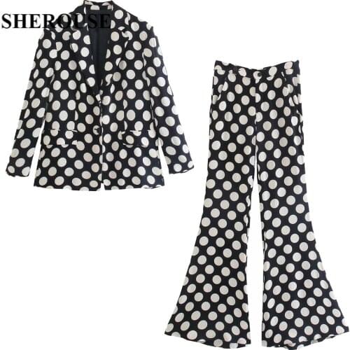 SHEROUSE 2 piece set suit Women Vintage Polka Dot Blazer Chic Lady High Fashion Woman Outfit Elegant Blazer Set Pants Suits