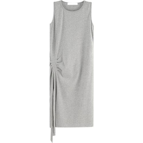 ZC2338 2020 Sexy slit sleeveless summer new women fashion shows thin contracted solid color dress cheap wholesale