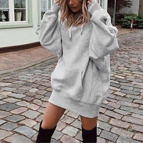 Women Long Sleeve Oversized Hoodies Dress Drawstring Pullover Tunic Sweatshirt