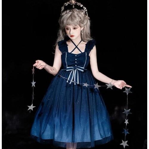 Japanese Lolita Dress Starry Sea jsk Daily Sling Tea Party Dress Gradient Lolita Dress Summer Women Princess Cosplay Costumes