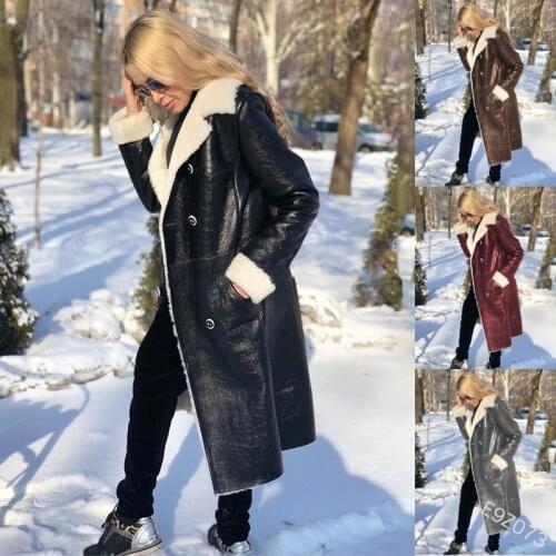 Winter Casual Long Coat Women Fashion PU Leather Coats Lady Elegant Windproof Cotton Jackets Female Ladies