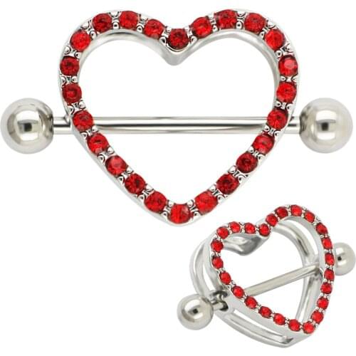JHJT MUSI 2PCS Nipple Rings 14G 316L Surgical Stainless Steel Heart Nipple Barbell Body Piercing