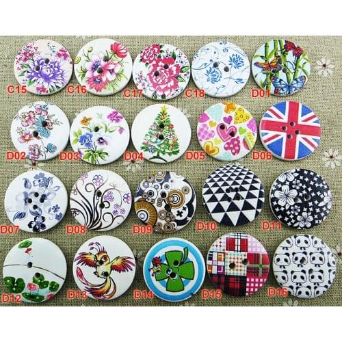 20PCS 30MM flower Pattern painting wooden buttons sewing clothes boots accessory brand 2 holes brand coat button MCB-606GC