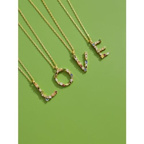 2021 Fashion A-Z Alphabet Letter Pendant Necklace Personalization Stainless Steel Initial Letter Necklace Jewelry Monogram Opals