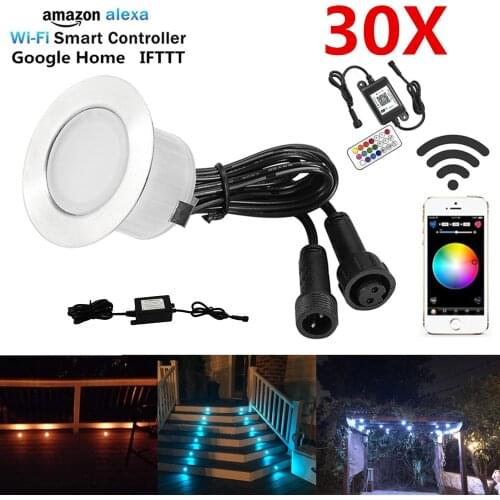 30PCS/lot WIFI Controlled Timer 45mm 12V RGB RGBW Yard Terrace LED Deck Stair Soffit Step Lights for Alexa Google Home IFTTT