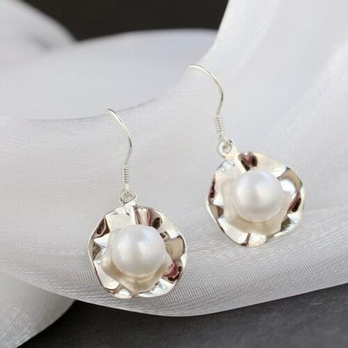 Authentic 925 Sterling Silver Fashion Women 9mm Natural Freshwater Pearl Earring For Female Wedding Party Fine Jewelry Gift