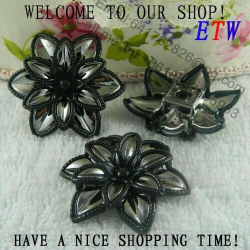 Free shipping 44mm Large Plastic Flower Black Color 50 pcs/lot Fashion Accessory For Hair Shoes Bag Wholesale and retail