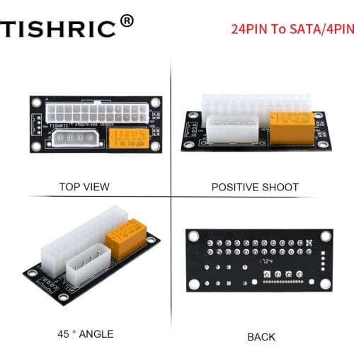 TISHRIC Dual PSU Power Supply Sync Adapter Add2psu ATX 24Pin To 4pin/SATA Molex pc block synchronizer Riser Card Miner Mining