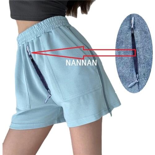 Crotch Zipper Open, Side Zipper Open, Sex Pants Zipper Wide Leg Pants Appeal Convenient Female Summer Cotton High Waist Show