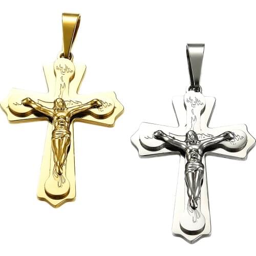 Chain Length 3MM 50 CM Fashion Stainless Steel Pendant Jesus Cross And Free Chain Necklace For Jewelry Gifts