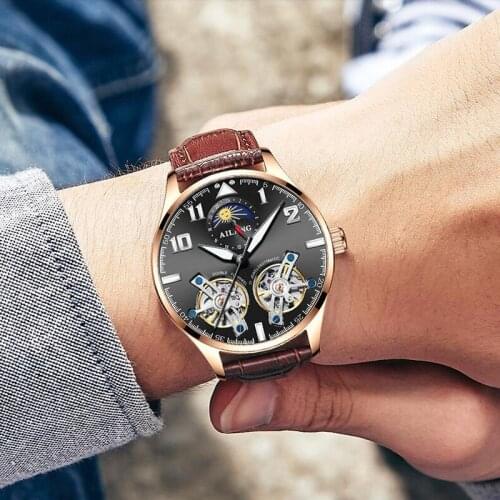Double Tourbillon Moon Phase Fashion Business Mens Automatic Watch Waterproof Mechanical Mens Roman Dial Sport Watches Relogio