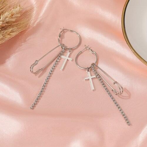 Long Earrings Hiphop Vintage Cross Drop Earrings For Women Punk Earing Jewelry Silver Color Rock Tassel Earrings D167
